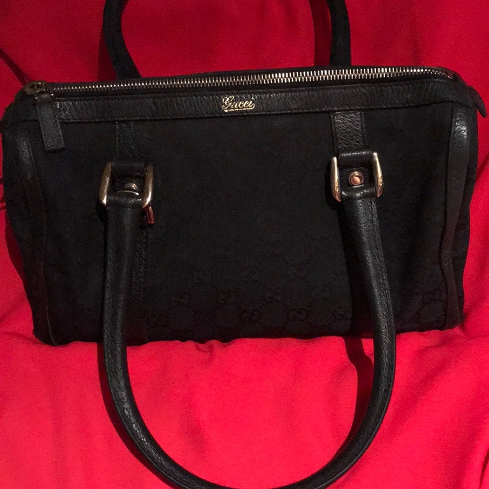 GUCCI Black Canvas & Leather mini Boston Hand Bag